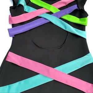 Dresses - Black Mini Dress Neon Crisscross Back Dresses - Black Mini Dress Neon Crisscross Back